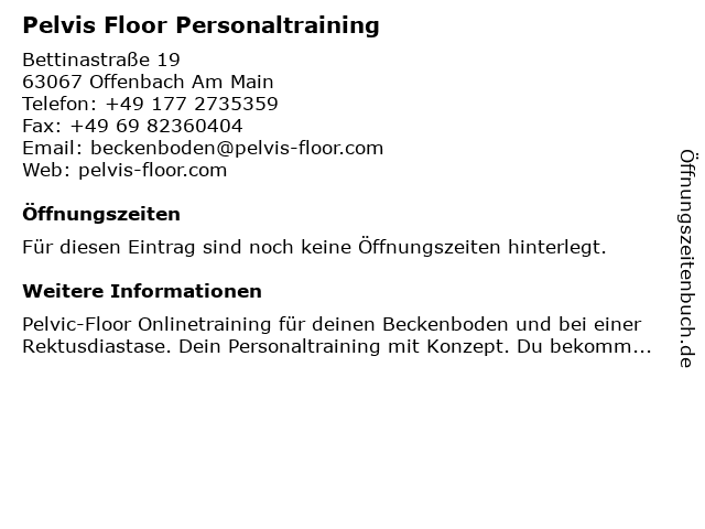 Pelvis Floor Personaltraining in Offenbach Am Main: Adresse und Öffnungszeiten
