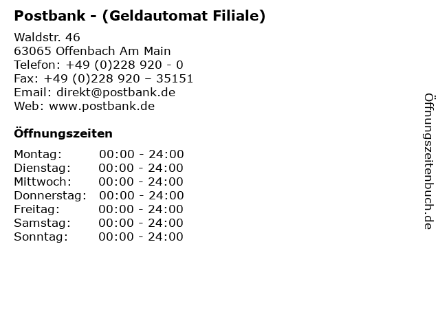Postbank - (Geldautomat Filiale) in Offenbach Am Main: Adresse und Öffnungszeiten