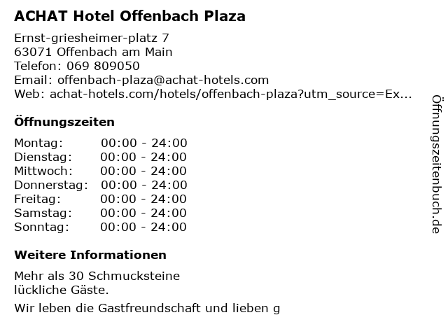 ACHAT Hotel Offenbach Plaza in Offenbach am Main: Adresse und Öffnungszeiten