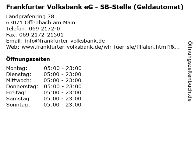 Frankfurter Volksbank eG - SB-Stelle (Geldautomat) in Offenbach am Main: Adresse und Öffnungszeiten