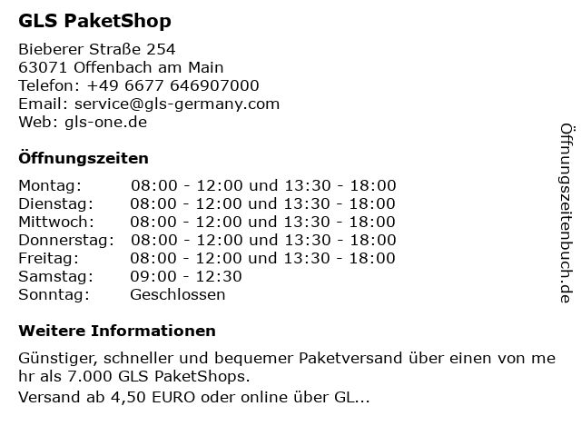 GLS PaketShop in Offenbach am Main: Adresse und Öffnungszeiten