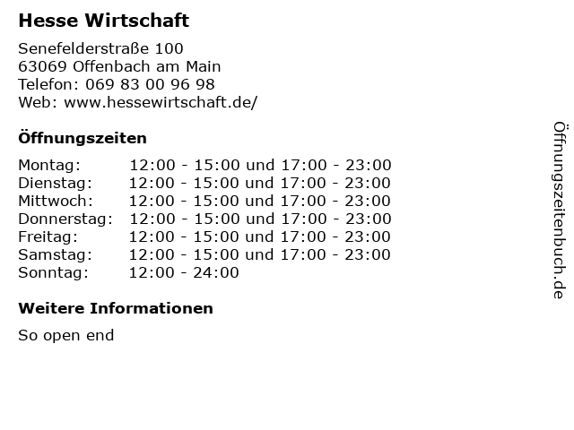 Hesse Wirtschaft in Offenbach am Main: Adresse und Öffnungszeiten