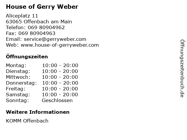 House of Gerry Weber in Offenbach am Main: Adresse und Öffnungszeiten