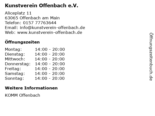 Kunstverein Offenbach e.V. in Offenbach am Main: Adresse und Öffnungszeiten