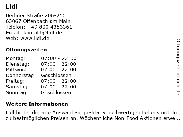 Lidl in Offenbach am Main: Adresse und Öffnungszeiten
