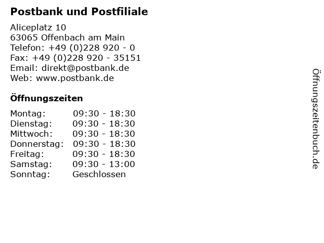 Postbank und Postfiliale in Offenbach am Main: Adresse und Öffnungszeiten