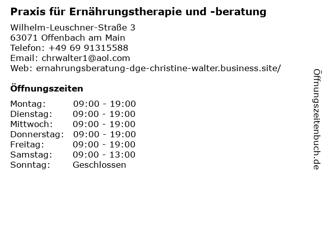 Praxis für Ernährungstherapie und -beratung in Offenbach am Main: Adresse und Öffnungszeiten
