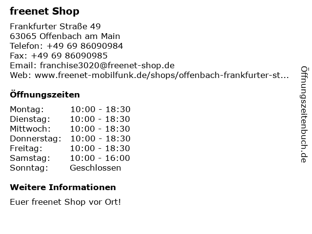 freenet Shop in Offenbach am Main: Adresse und Öffnungszeiten