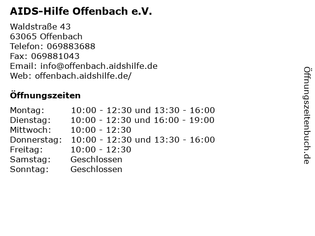 AIDS-Hilfe Offenbach e.V. in Offenbach: Adresse und Öffnungszeiten
