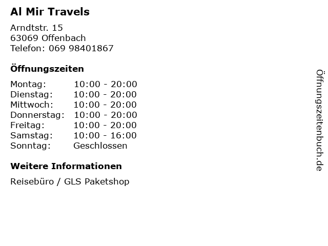 Al Mir Travels in Offenbach: Adresse und Öffnungszeiten