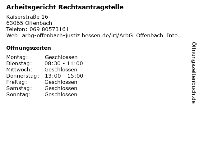 Arbeitsgericht Rechtsantragstelle in Offenbach: Adresse und Öffnungszeiten