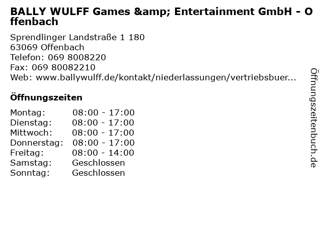 BALLY WULFF Games & Entertainment GmbH - Offenbach in Offenbach: Adresse und Öffnungszeiten