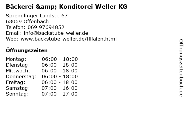 Bäckerei & Konditorei Weller KG in Offenbach: Adresse und Öffnungszeiten