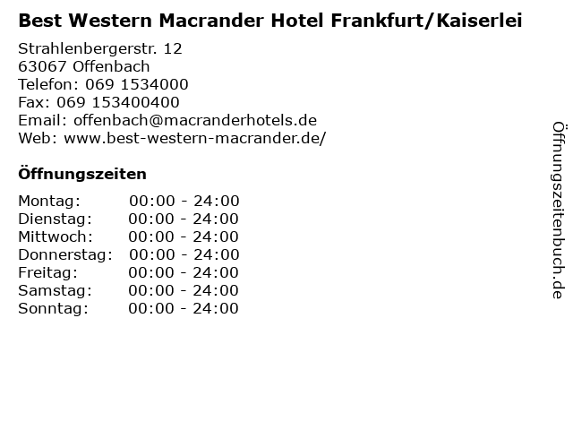 Best Western Macrander Hotel Frankfurt/Kaiserlei in Offenbach: Adresse und Öffnungszeiten
