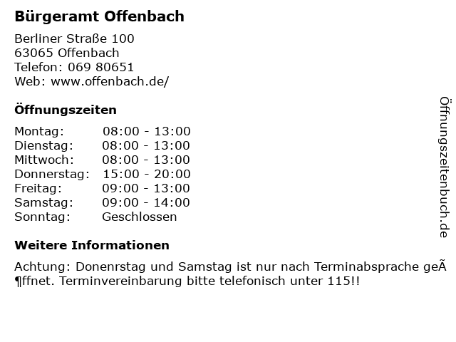 Bürgeramt Offenbach in Offenbach: Adresse und Öffnungszeiten