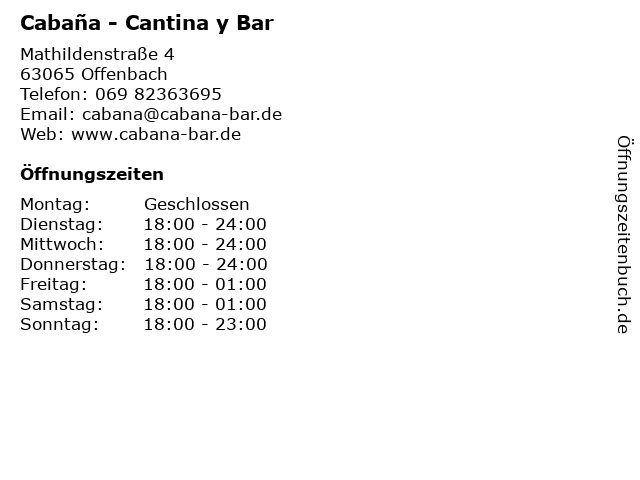 Cabaña - Cantina y Bar in Offenbach: Adresse und Öffnungszeiten