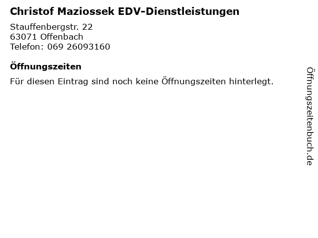Christof Maziossek EDV-Dienstleistungen in Offenbach: Adresse und Öffnungszeiten