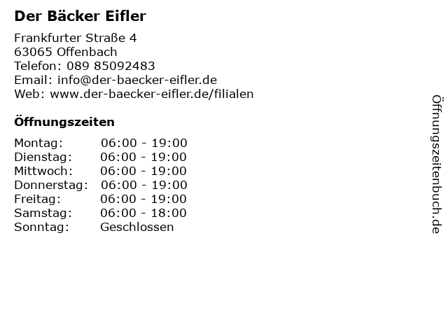 Der Bäcker Eifler in Offenbach: Adresse und Öffnungszeiten