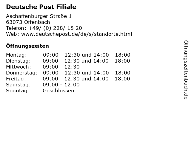 Deutsche Post Filiale in Offenbach: Adresse und Öffnungszeiten