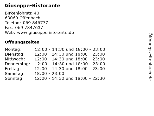 Giuseppe-Ristorante in Offenbach: Adresse und Öffnungszeiten