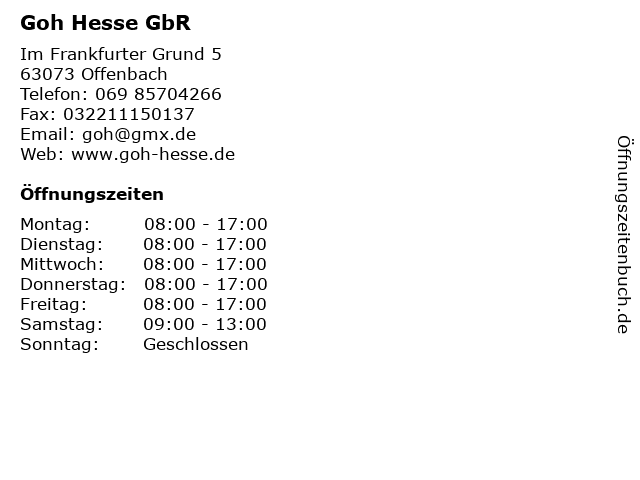 Goh Hesse GbR in Offenbach: Adresse und Öffnungszeiten