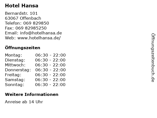 Hotel Hansa in Offenbach: Adresse und Öffnungszeiten