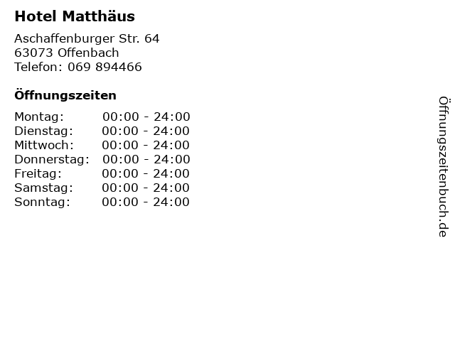 Hotel Matthäus in Offenbach: Adresse und Öffnungszeiten