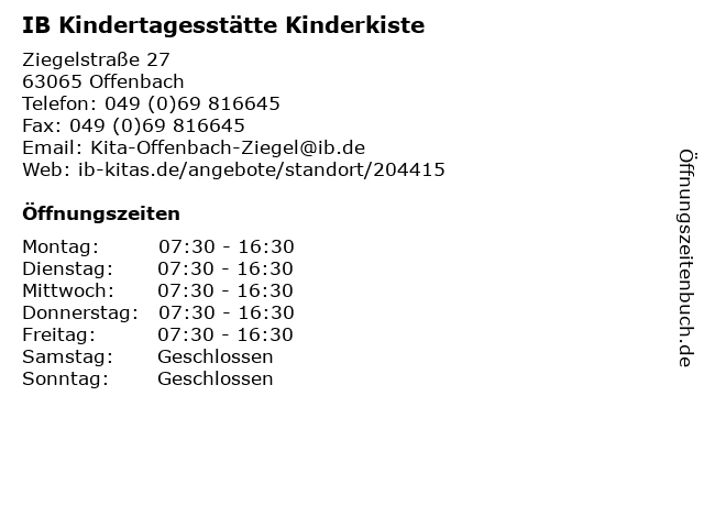 IB Kindertagesstätte Kinderkiste in Offenbach: Adresse und Öffnungszeiten
