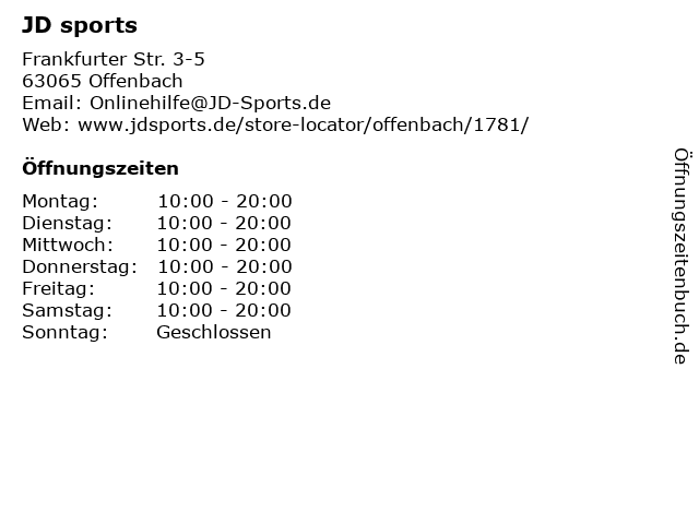 JD sports in Offenbach: Adresse und Öffnungszeiten