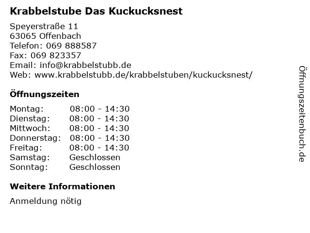 Krabbelstube Das Kuckucksnest in Offenbach: Adresse und Öffnungszeiten