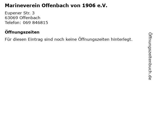 Marineverein Offenbach von 1906 e.V. in Offenbach: Adresse und Öffnungszeiten
