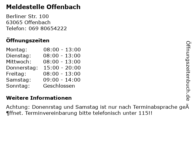 Meldestelle Offenbach in Offenbach: Adresse und Öffnungszeiten