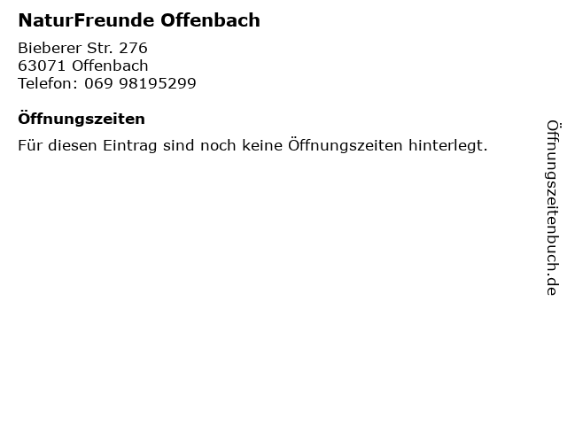 NaturFreunde Offenbach in Offenbach: Adresse und Öffnungszeiten