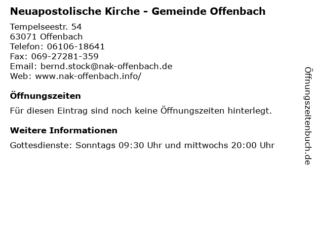 Neuapostolische Kirche - Gemeinde Offenbach in Offenbach: Adresse und Öffnungszeiten