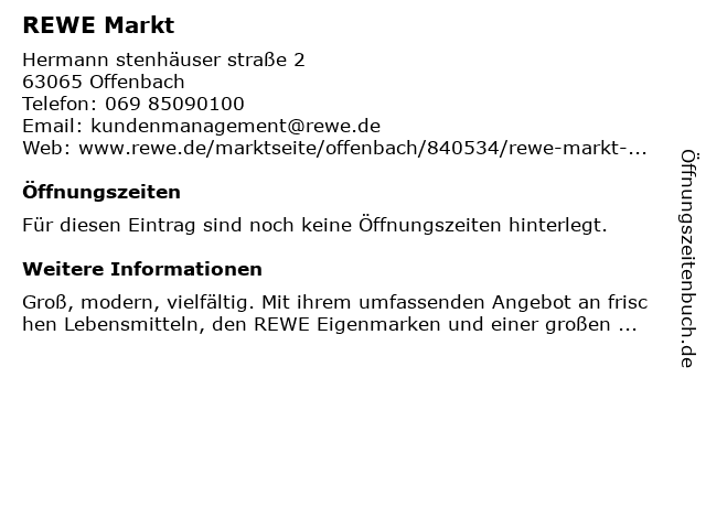 REWE Markt in Offenbach: Adresse und Öffnungszeiten