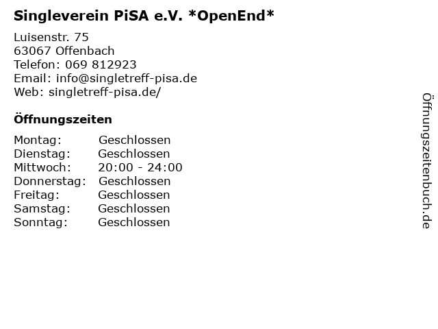 Singleverein PiSA e.V. *OpenEnd* in Offenbach: Adresse und Öffnungszeiten