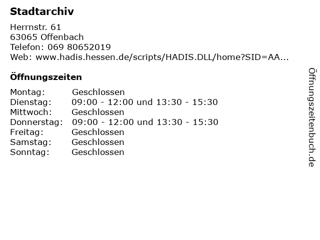 Stadtarchiv in Offenbach: Adresse und Öffnungszeiten