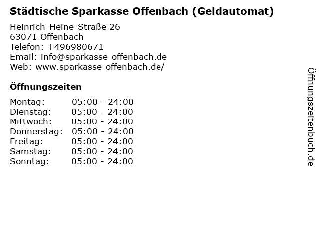 Städtische Sparkasse Offenbach (Geldautomat) in Offenbach: Adresse und Öffnungszeiten