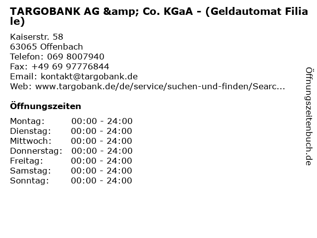TARGOBANK AG & Co. KGaA - (Geldautomat Filiale) in Offenbach: Adresse und Öffnungszeiten