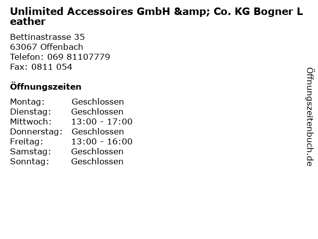 Unlimited Accessoires GmbH & Co. KG Bogner Leather in Offenbach: Adresse und Öffnungszeiten