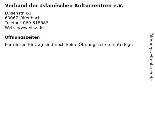 Verband der Islamischen Kulturzentren e.V. in Offenbach: Adresse und Öffnungszeiten