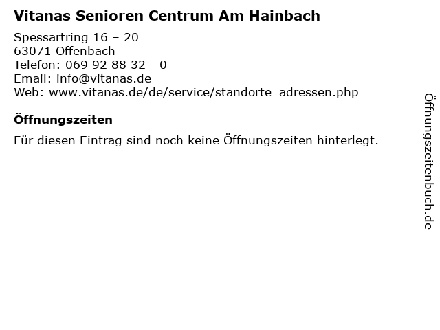 Vitanas Senioren Centrum Am Hainbach in Offenbach: Adresse und Öffnungszeiten