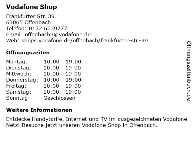 Vodafone Shop in Offenbach: Adresse und Öffnungszeiten
