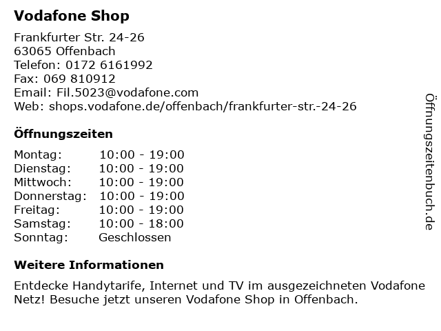 Vodafone Shop in Offenbach: Adresse und Öffnungszeiten