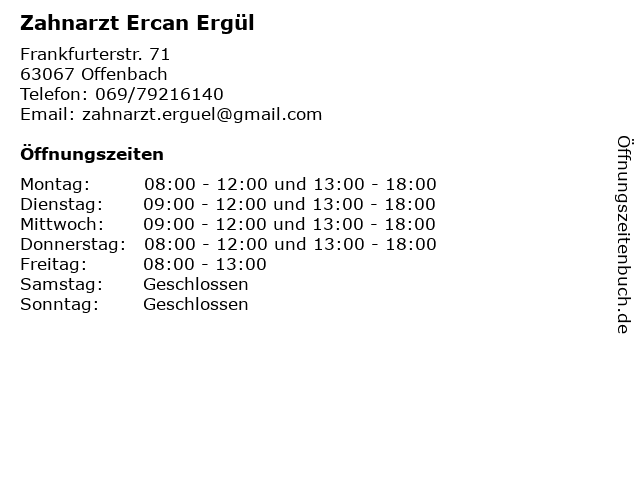 Zahnarzt Ercan Ergül in Offenbach: Adresse und Öffnungszeiten