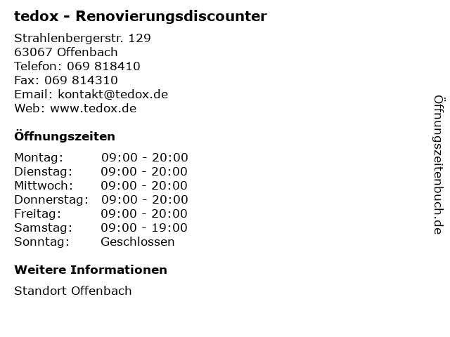 tedox - Renovierungsdiscounter in Offenbach: Adresse und Öffnungszeiten