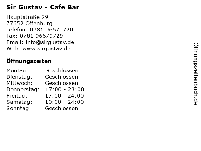 Sir Gustav - Cafe Bar in Offenburg: Adresse und Öffnungszeiten