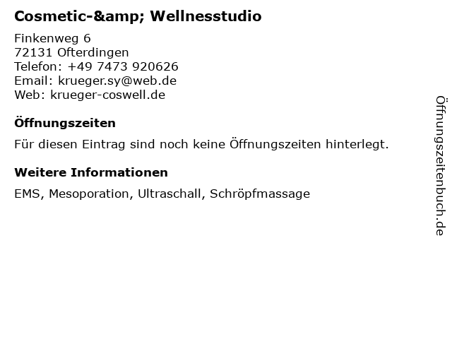 Cosmetic-& Wellnesstudio in Ofterdingen: Adresse und Öffnungszeiten