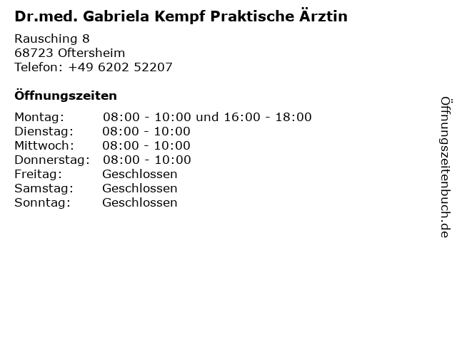 Dr.med. Gabriela Kempf Praktische Ärztin in Oftersheim: Adresse und Öffnungszeiten