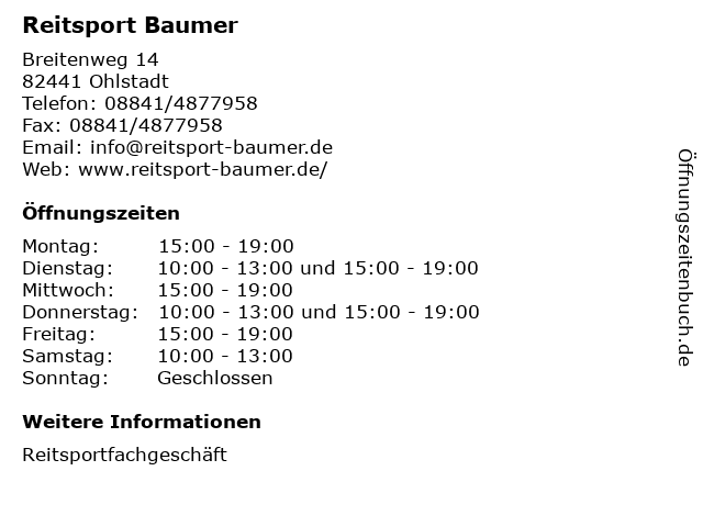Reitsport Baumer in Ohlstadt: Adresse und Öffnungszeiten
